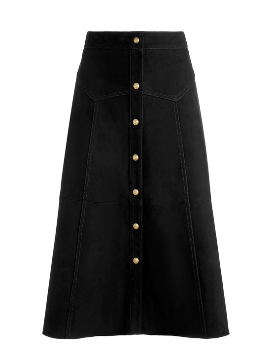 BLACK-CALICA SUEDE MIDI SKIRT