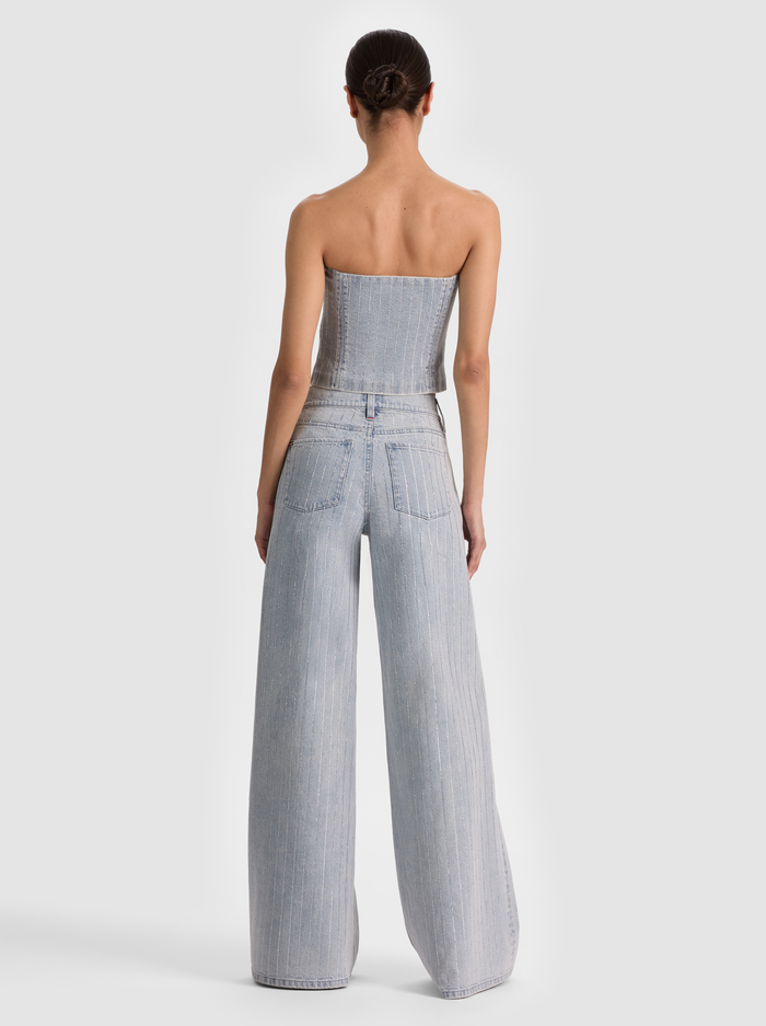 KELCEY STRAPLESS EMBELLISHED DENIM VEST - ROCKSTAR BLUE/CLEAR CRYSTAL PI image 3 - ALICE + OLIVIA