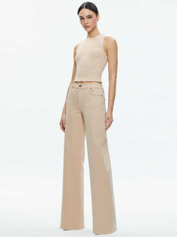 ERNIE LOW RISE BUCKLE BACK JEAN - ALMOND image 2 - Alice And Olivia