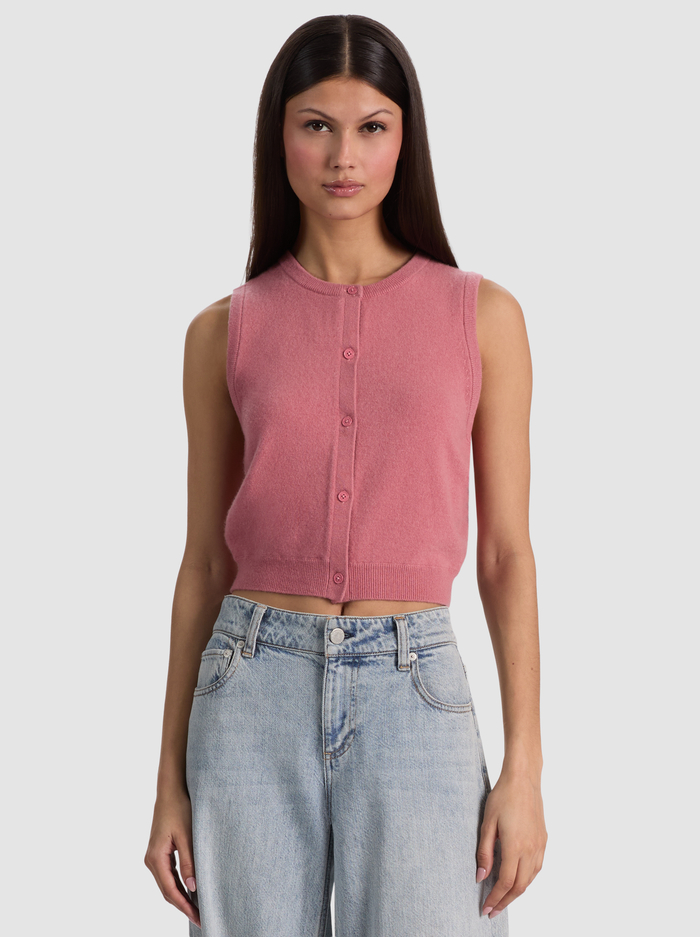 LOLY BUTTON FRONT CASHMERE VEST - DEEP ROSE - ALICE + OLIVIA