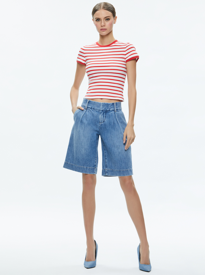 TESS BABY TEE - OFF WHITE/BRIGHT RUBY STRIPE image 2 - Alice And Olivia