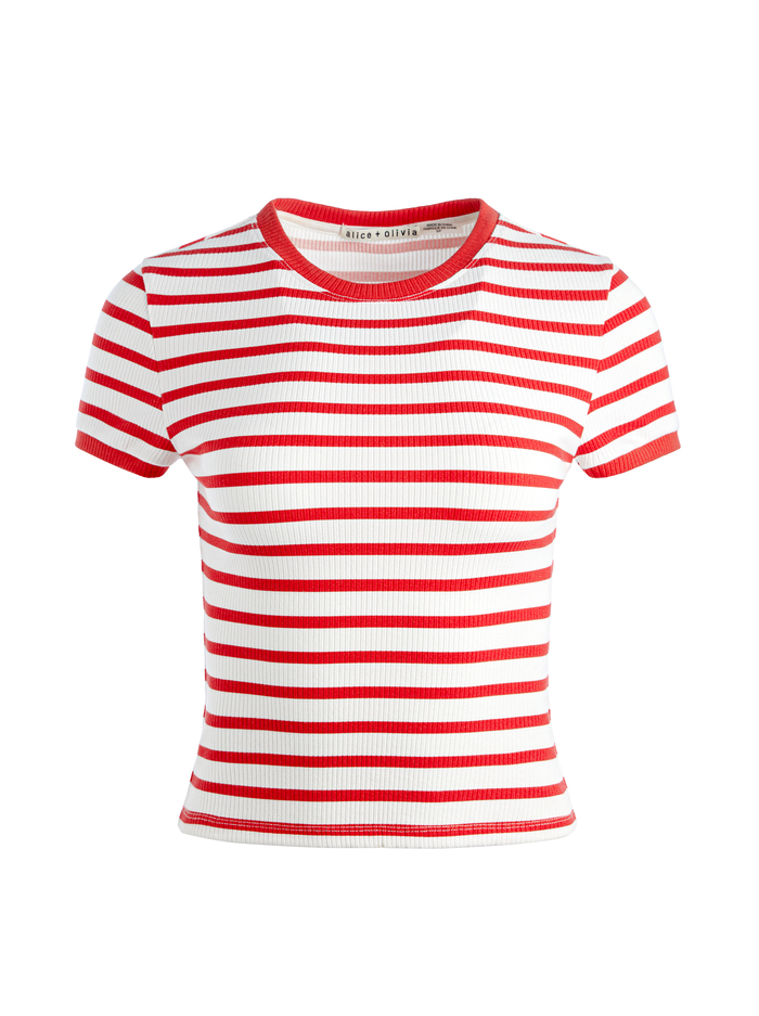 TESS BABY TEE - OFF WHITE/BRIGHT RUBY STRIPE image 5 - Alice And Olivia
