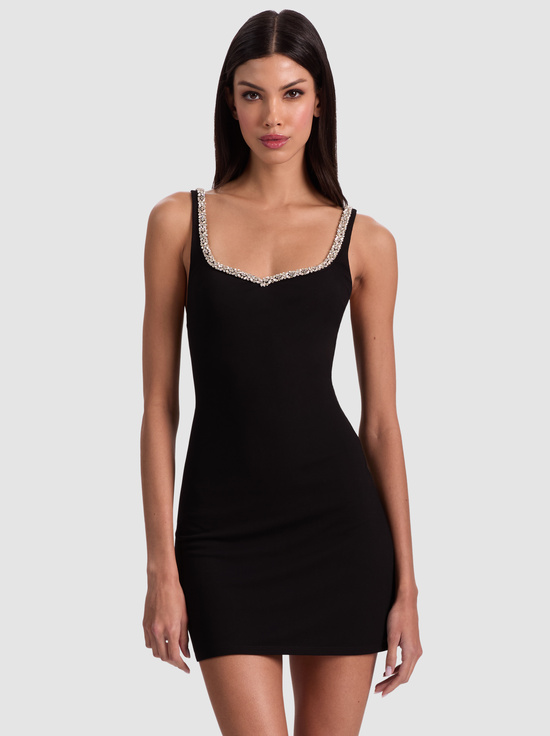BLACK-EVE EMBELLISHED TRIM MINI DRESS