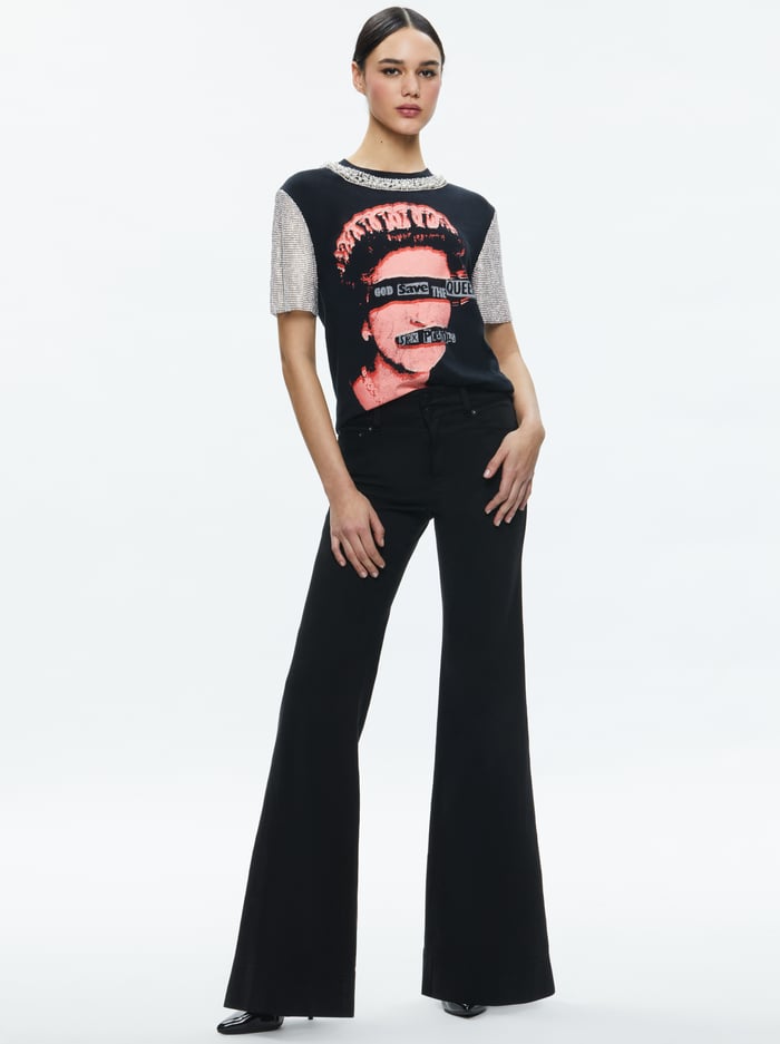 TARI EMBELLISHED CRYSTAL SLEEVE TEE - BLACK/MULTI image 4 - Alice And Olivia
