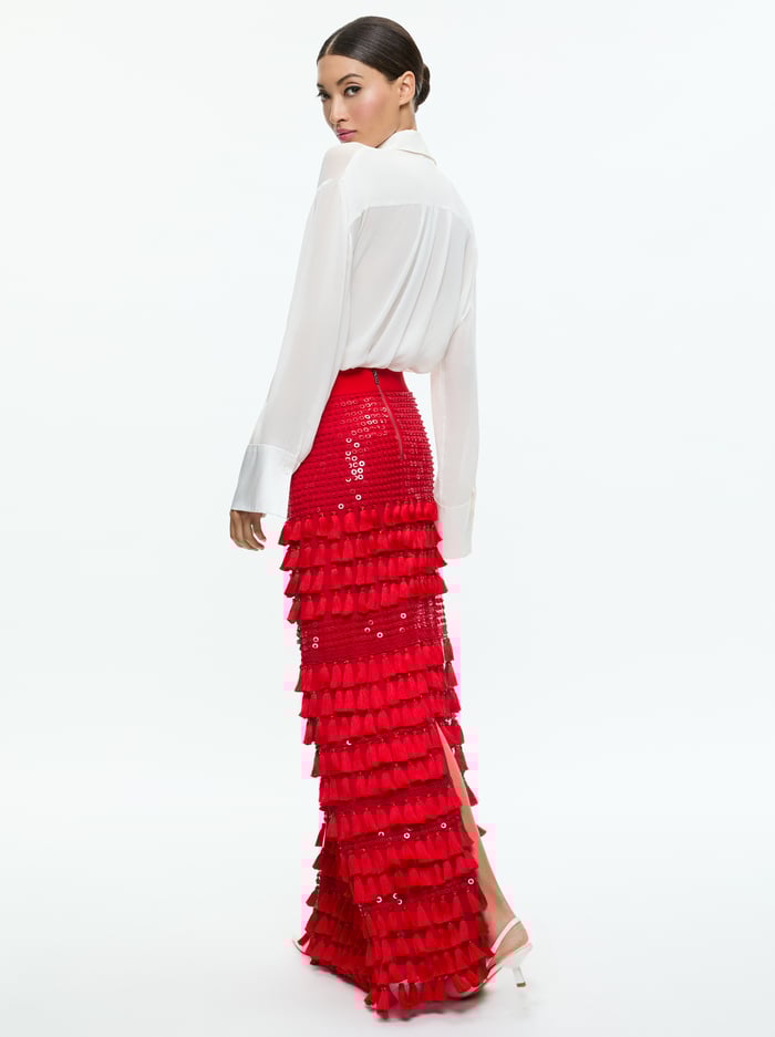 MERRILL EMBELLISHED MAXI GOWN SKIRT - RED APPLE image 2 - Alice And Olivia