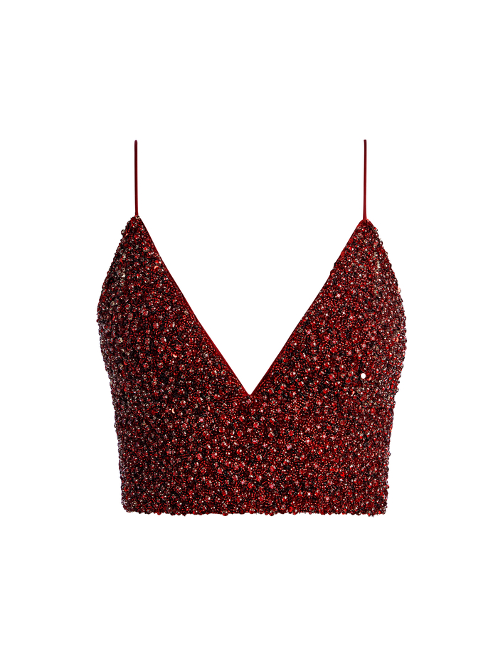 CARLI CRYSTAL EMBELLISHED BRA TOP - BORDEAUX image 5 - Alice And Olivia