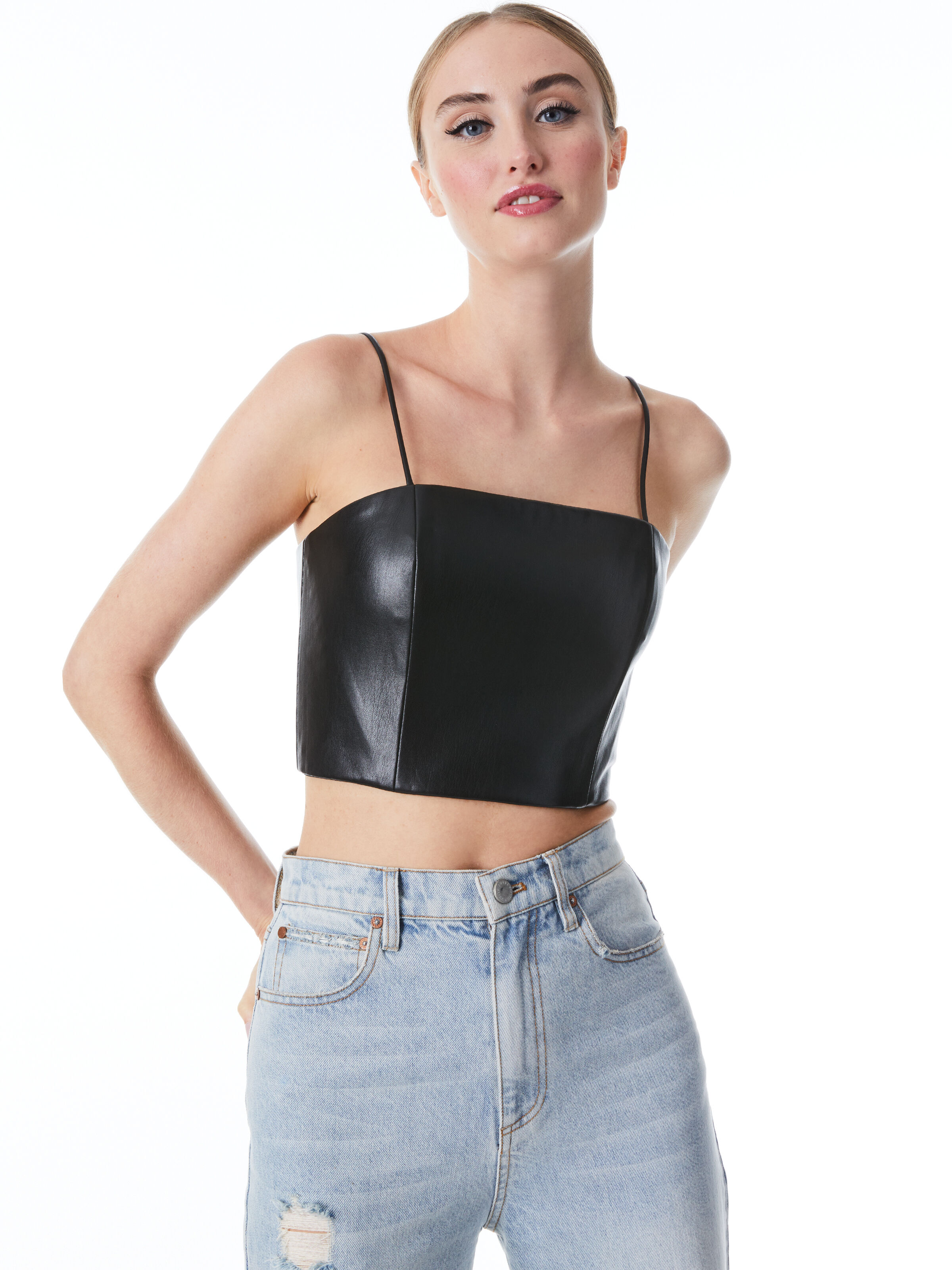 Leather spaghetti strap top new arrivals