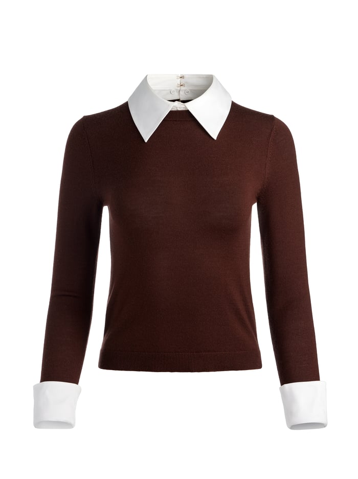 PORLA COLLARED SWEATER - DARK CHOCOLATE image 5 - Alice And Olivia