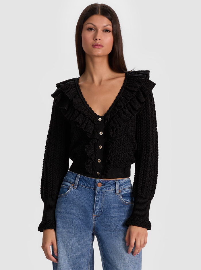 EILEEN RUFFLE CARDIGAN - BLACK - Alice And Olivia