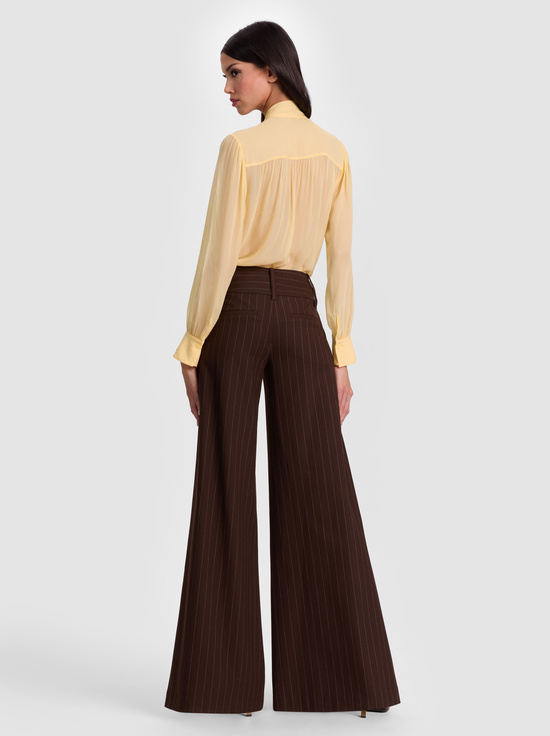 DARK CHOCOLATE/OFF WHITE-OLIVIA WIDE LEG PANT