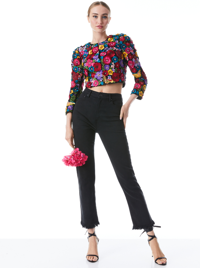 LORNA CROPPED FLORAL APPLIQUE JACKET - MULTI image 4 - Alice And Olivia