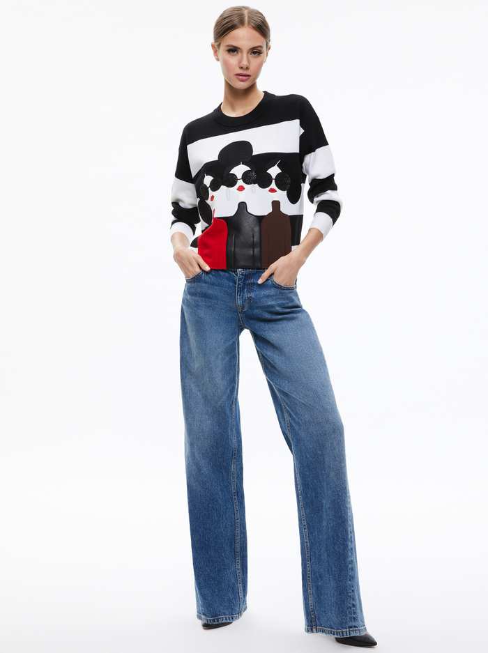 STACEFACE PULLOVER - BLACK/SOFT WHITE MULTI image 2 - Alice And Olivia