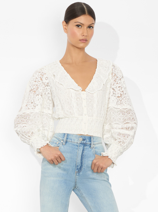 OFF WHITE-DOVE RUFFLED CROP TOP
