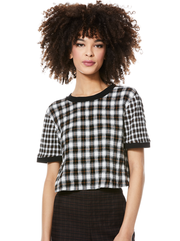 PIERA PLAID CROPPED TEE - SHAW PLAID LG BLACK - Alice And Olivia