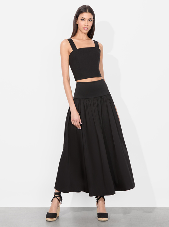 BLACK-ORIANA DROP WAIST MIDI SKIRT