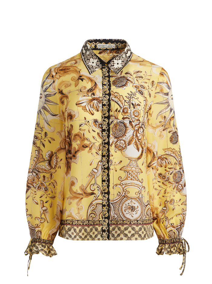 WILLA BLOUSON TIE SLEEVE TOP - LISBOA LEMON MERINGUE image 5 - Alice And Olivia