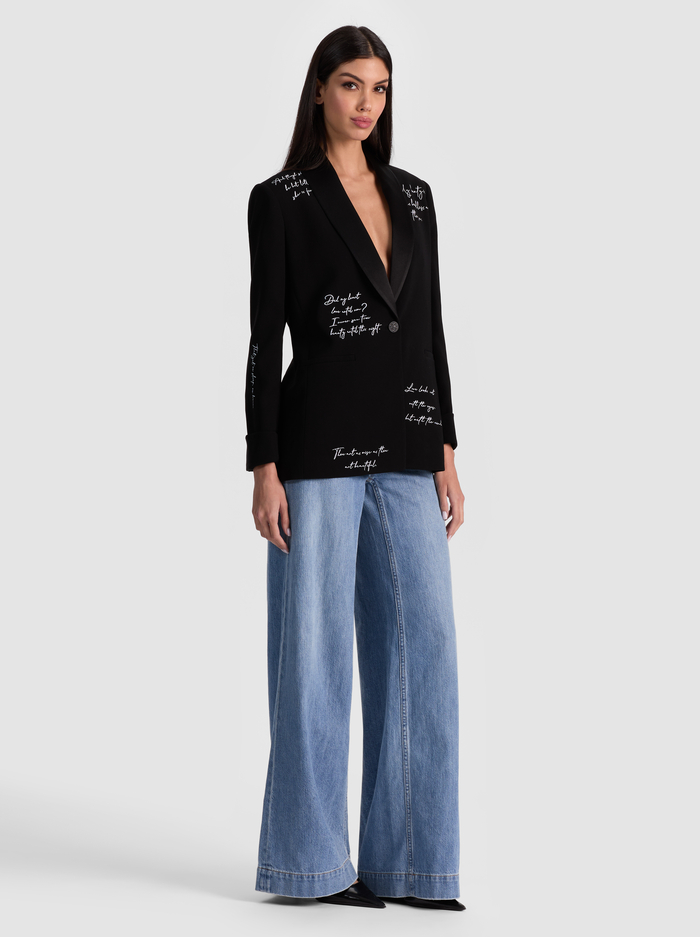 IVAN EMBROIDERED BLAZER - BLACK/OFF WHITE image 4 - Alice And Olivia