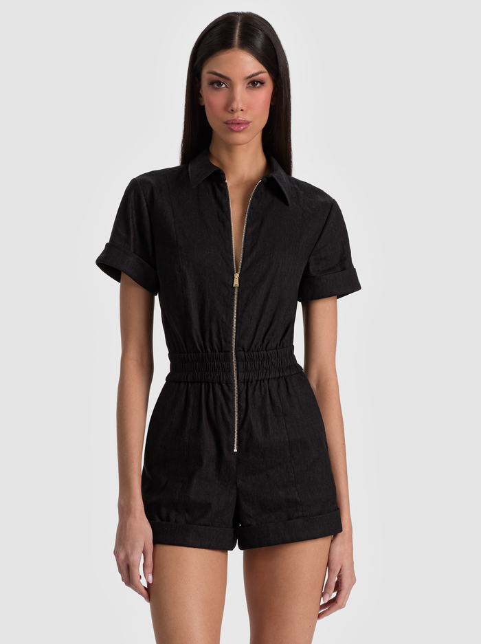 LEVI LINEN ROMPER - BLACK image 3 - ALICE + OLIVIA
