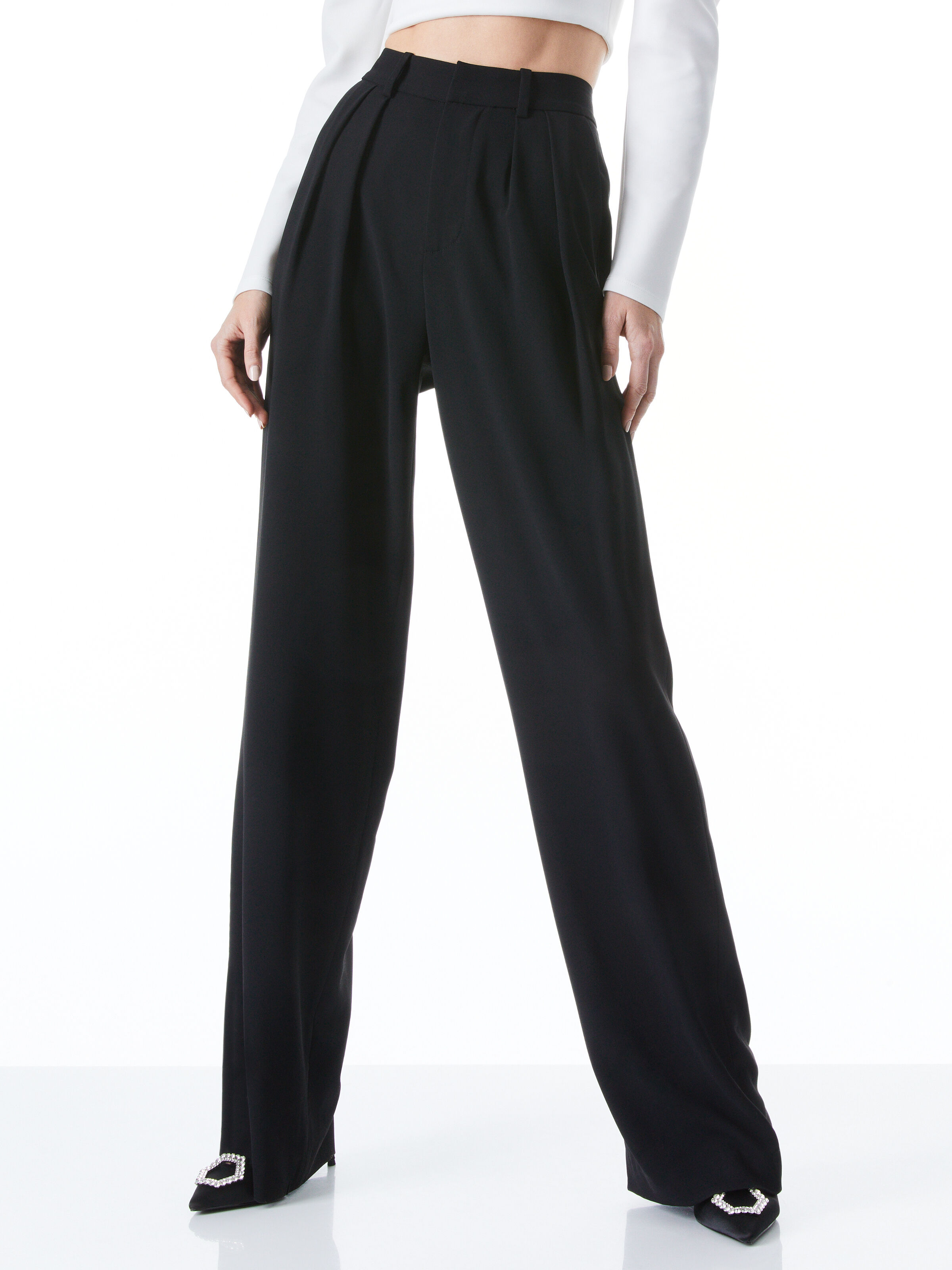 alice + olivia Pompey colour-block pleat-detail trousers - Black