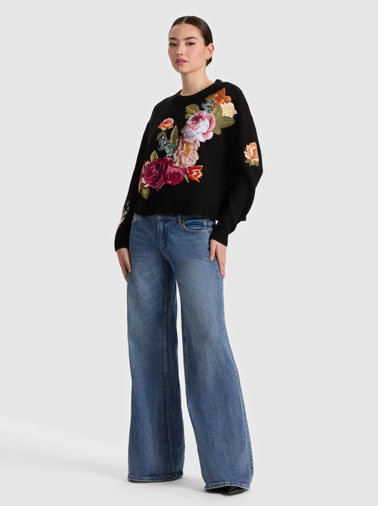 BLACK MULTI-BELVA FLORAL JACQUARD CREWNECK