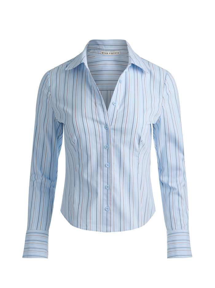 FREYA BUTTON DOWN TOP - CAROLINA BLUE MULTI image 5 - ALICE + OLIVIA