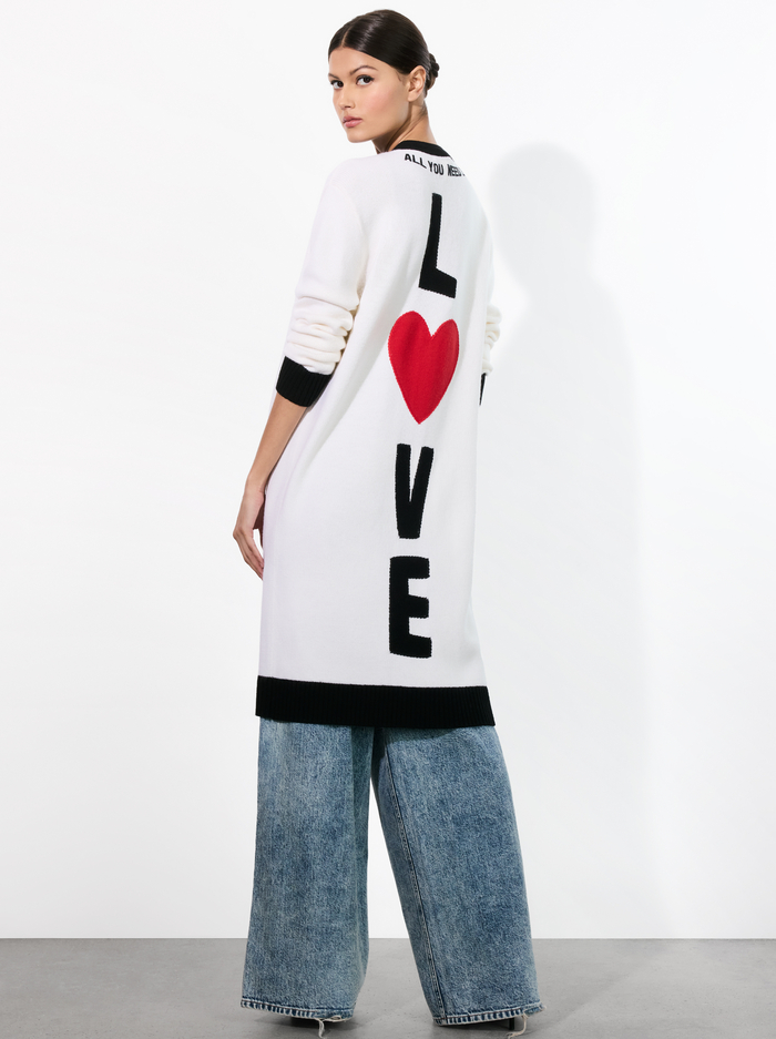 A+O X THE BEATLES BRADFORD MAXI CARDIGAN - ECRU MULTI image 2 - Alice And Olivia