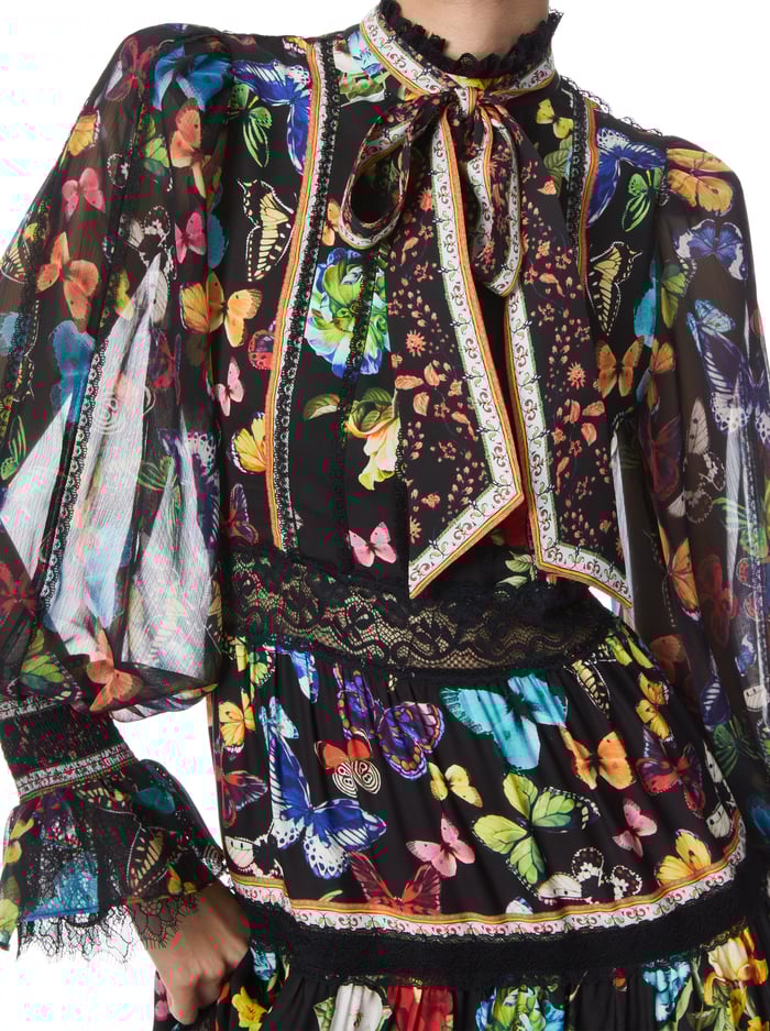 CAMREIGH BLOUSON SLEEVE BUTTON FRONT MAXI DRESS - ATRIUM FLORAL SM image 3 - Alice And Olivia