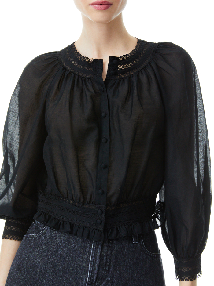 CHERELLE BUTTON FRONT BLOUSE - BLACK image 3 - Alice And Olivia