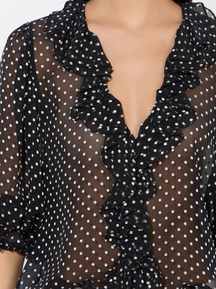 BETSIE RUFFLED BLOUSE - BLACK/OFF WHITE POLKA DOT image 3 - Alice And Olivia