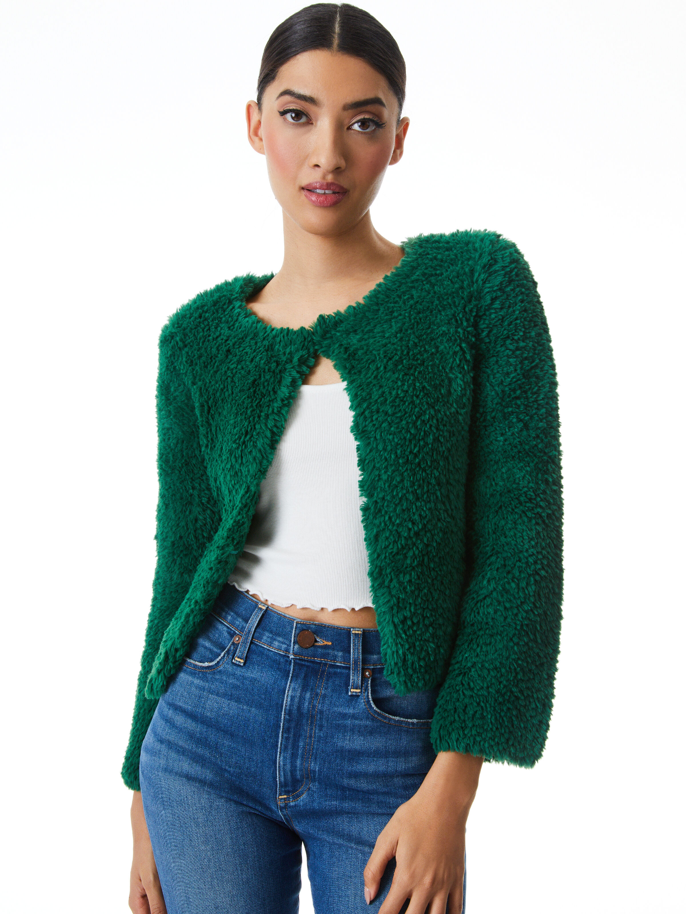Fawn Faux Fur Jacket In Deep Emerald Alice Olivia