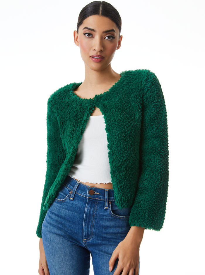FAWN FAUX FUR JACKET - DEEP EMERALD - Alice And Olivia