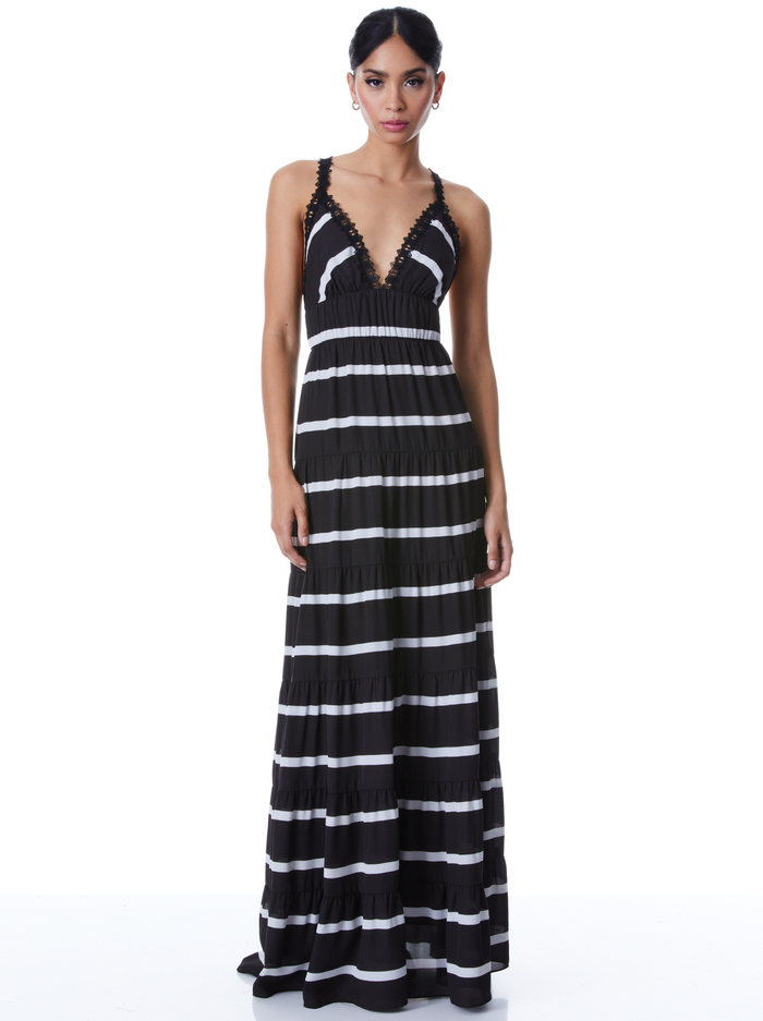 KAROLINA MAXI DRESS - MODERN STRIPE BLK/WHT - Alice And Olivia