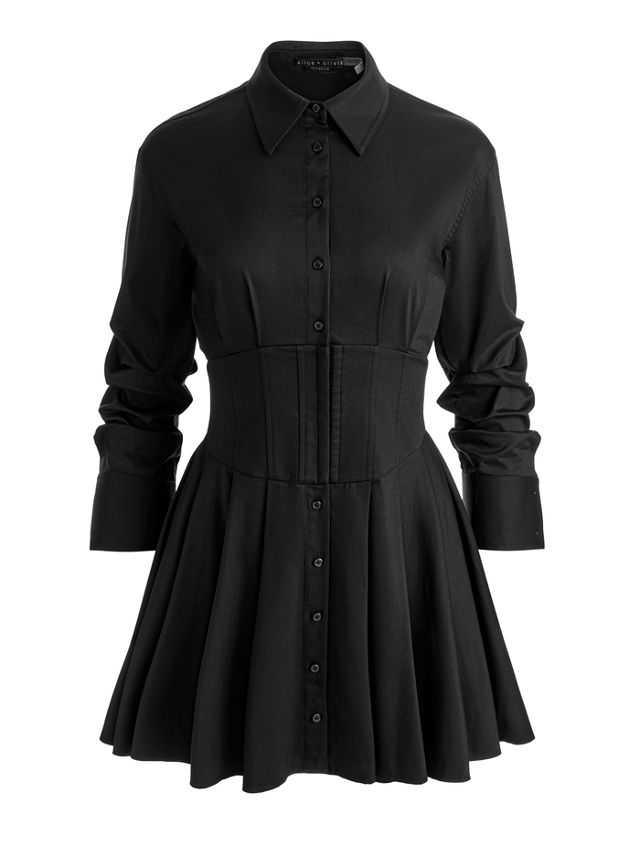 EDIE CORSET MINI SHIRT DRESS - BLACK image 5 - ALICE + OLIVIA