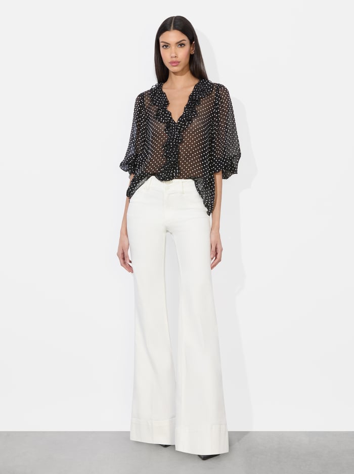 BETSIE RUFFLED BLOUSE - BLACK/OFF WHITE POLKA DOT image 4 - Alice And Olivia