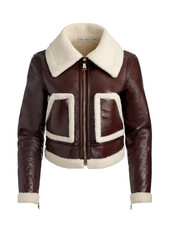 DARK CHOCOLATE/CREAM-ISAIAH FAUX SHEARLING JACKET