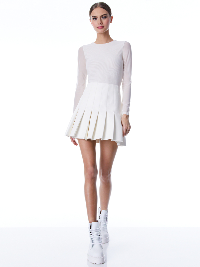 CHARA VEGAN LEATHER PLEATED MINI DRESS - ECRU - Alice And Olivia