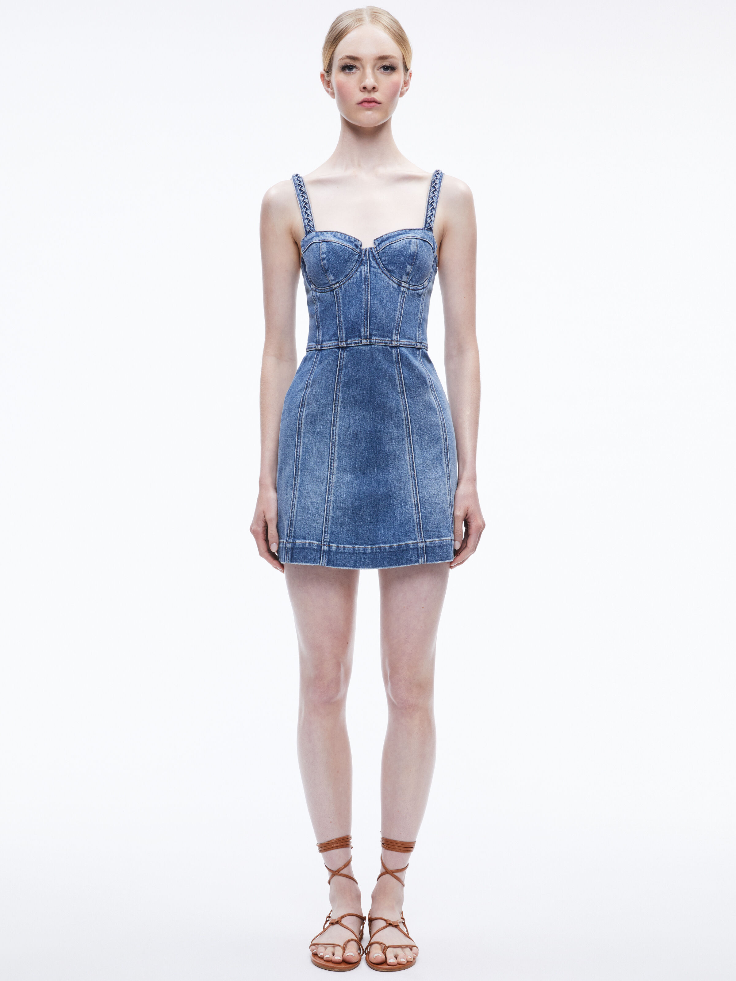 Raylene Denim Bustier Mini Dress In Avery Blue Alice Olivia