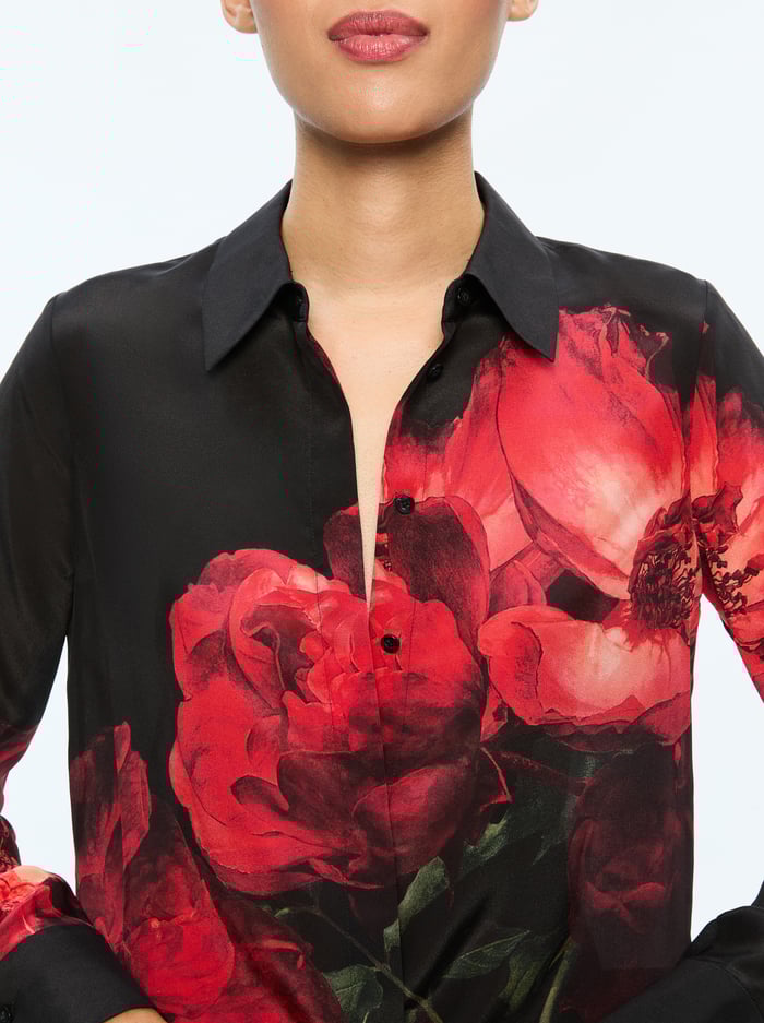 BRADY SILK BLOUSE - PEONY PETALS BRIGHT RUBY image 3 - Alice And Olivia