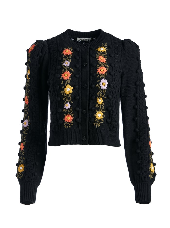 KITTY PUFF SLEEVE CARDIGAN - BLACK/MULTI image 5 - Alice And Olivia