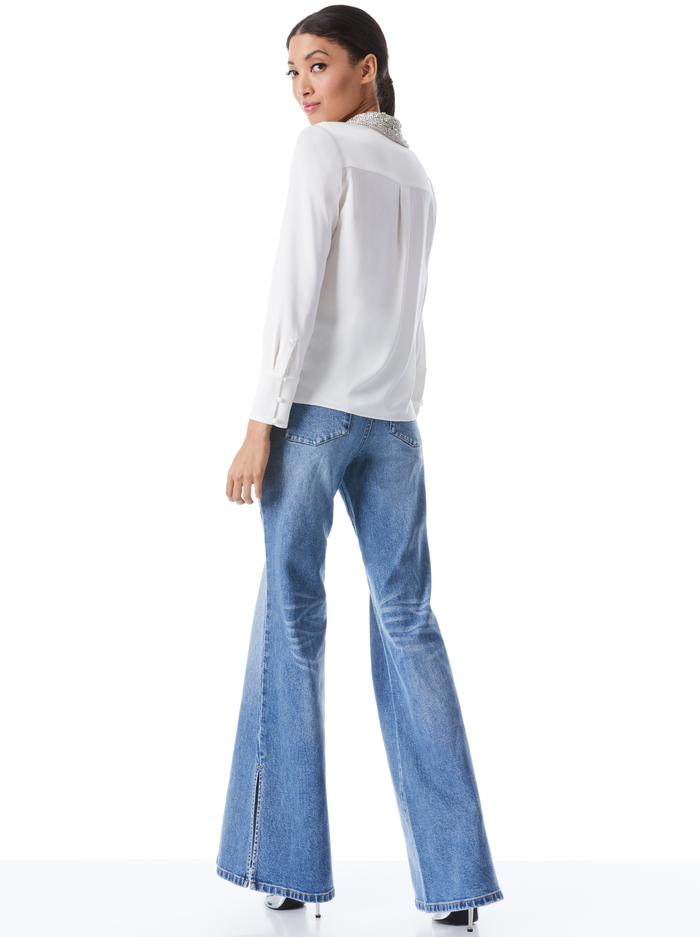 WILLA EMBELLISHED COLLAR PLACKET TOP - OFF WHITE image 1 - ALICE + OLIVIA