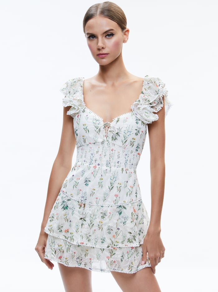 HARTFORD SMOCKED BUSTIER TIERED MINI DRESS - GEORGIA FLORAL image 3 - Alice And Olivia