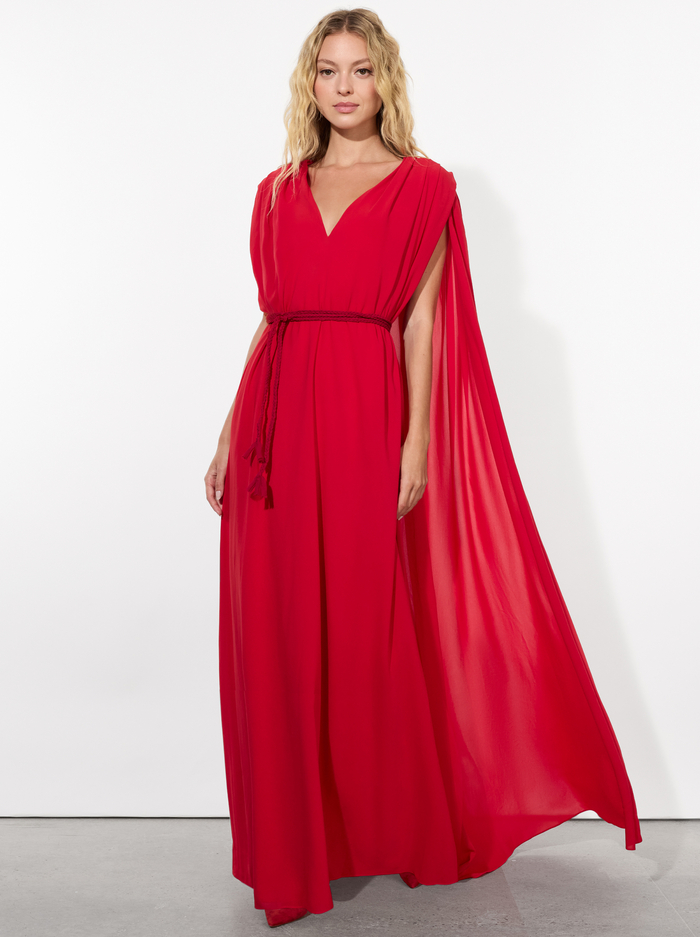 ZENAIDA MAXI CAPE DRESS - BRIGHT RUBY - Alice And Olivia