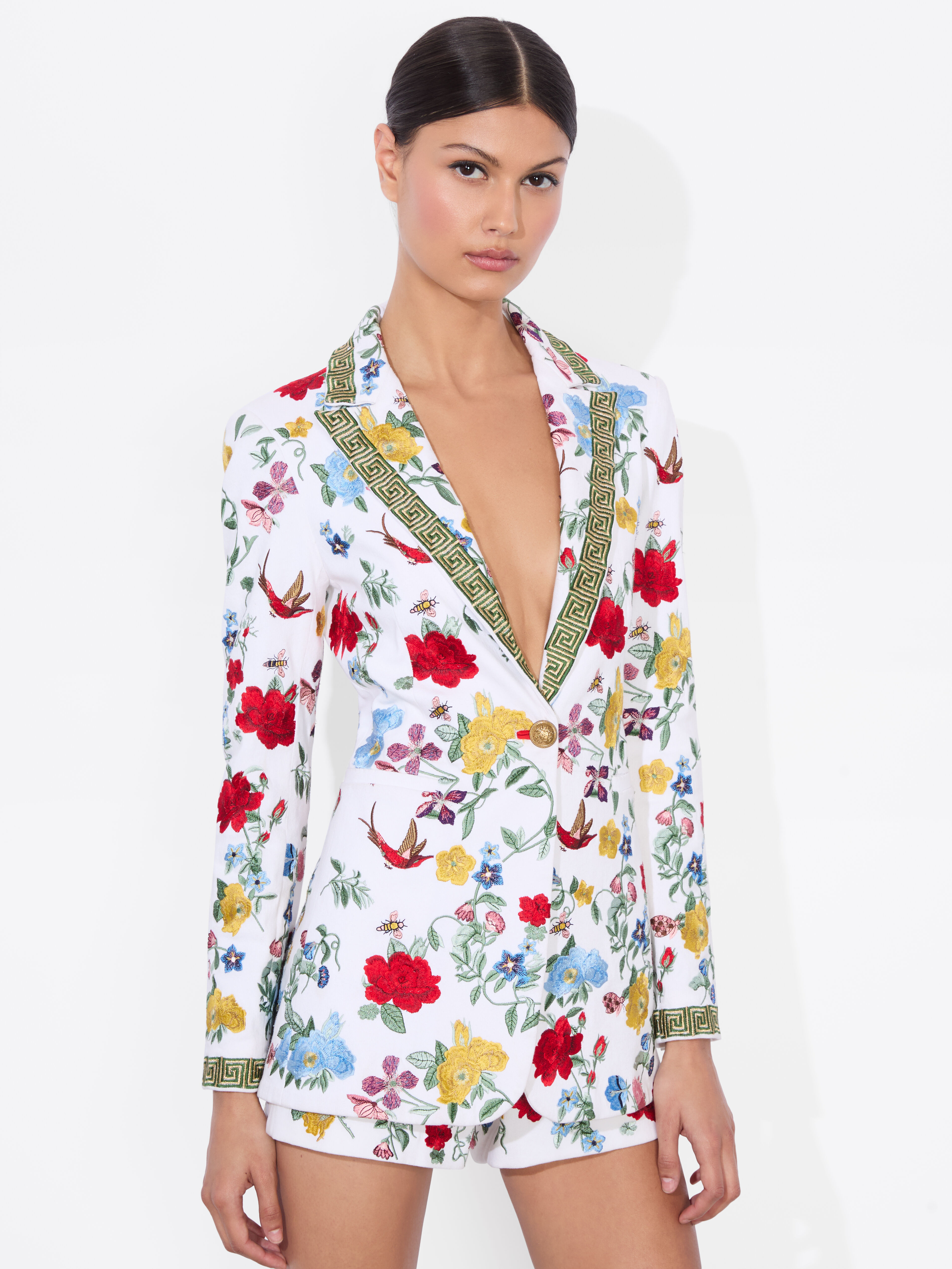 【alice+olivia】 裏地メッシュ ジャージブルゾン Breann Embroidered Blazer In Dollhouse | Alice + Olivia