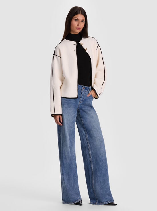 SOFT WHITE/BLACK-PEARSON SWEATER JACKET