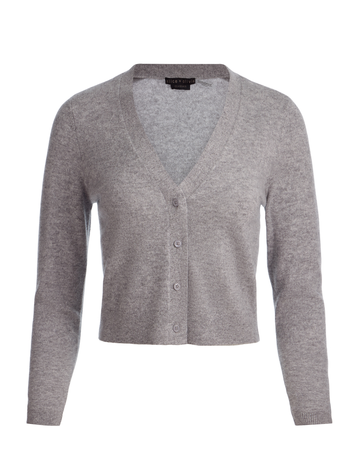 GRACE CASHMERE CARDIGAN - MEDIUM HEATHER GREY image 5 - Alice And Olivia