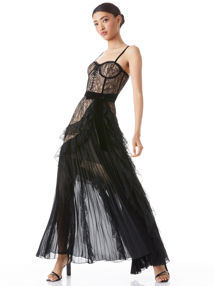 CHANTIL LACE RUFFLE GOWN - BLACK/ALMOND image 2 - Alice And Olivia