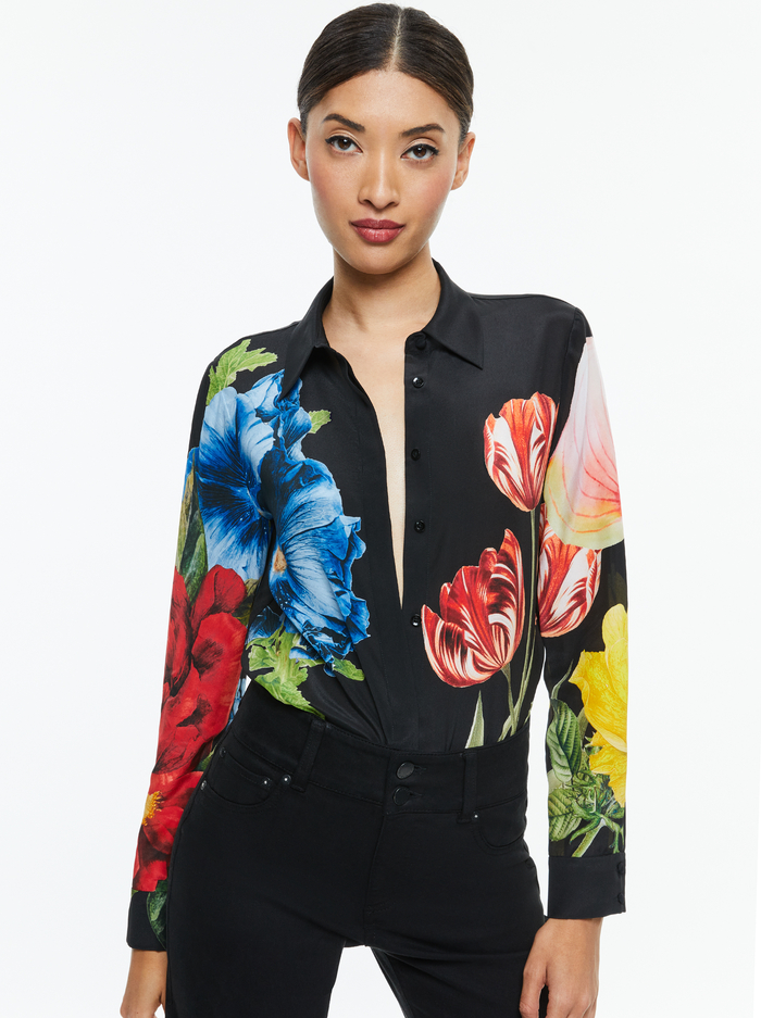 WILLA PLACKET TOP - LE PARISIEN BLACK - Alice And Olivia