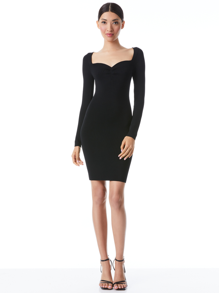 TIVEY RUCHED SWEETHEART NECKLINE DRESS - BLACK - Alice And Olivia