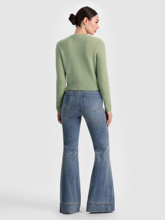 SAGE-DOLLIE POINTELLE CASHMERE CARDIGAN