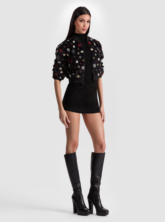 BLACK/MULTI-JACKIE EMBELLISHED BOMBER JACKET